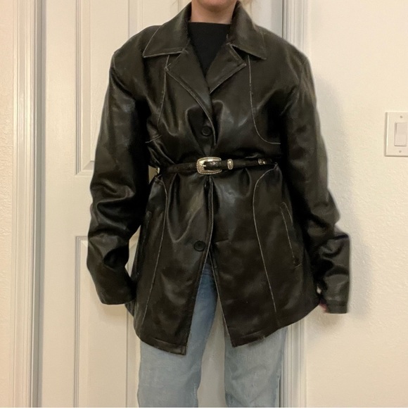 Other - BC Ethic Faux Distressed Long Leather Jacket